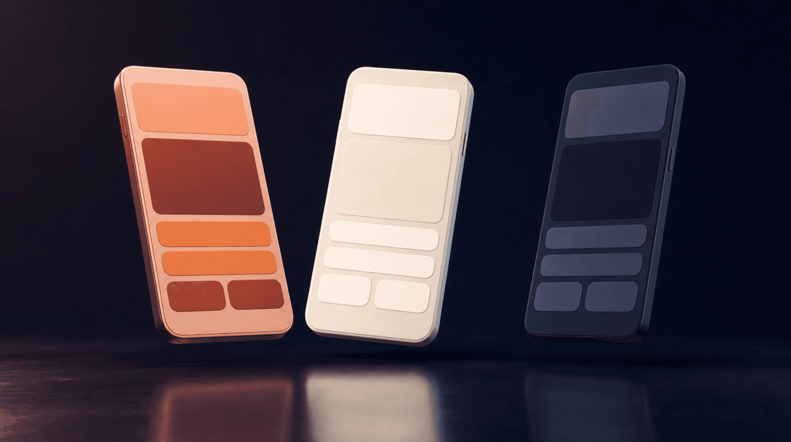 Three phones showing different LinkVue page themes